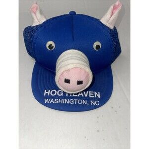 Vintage Krazee Kaps 1992 SnapBack Blue Pig Hat Snout Ears Eyes & Tail Hog Heaven